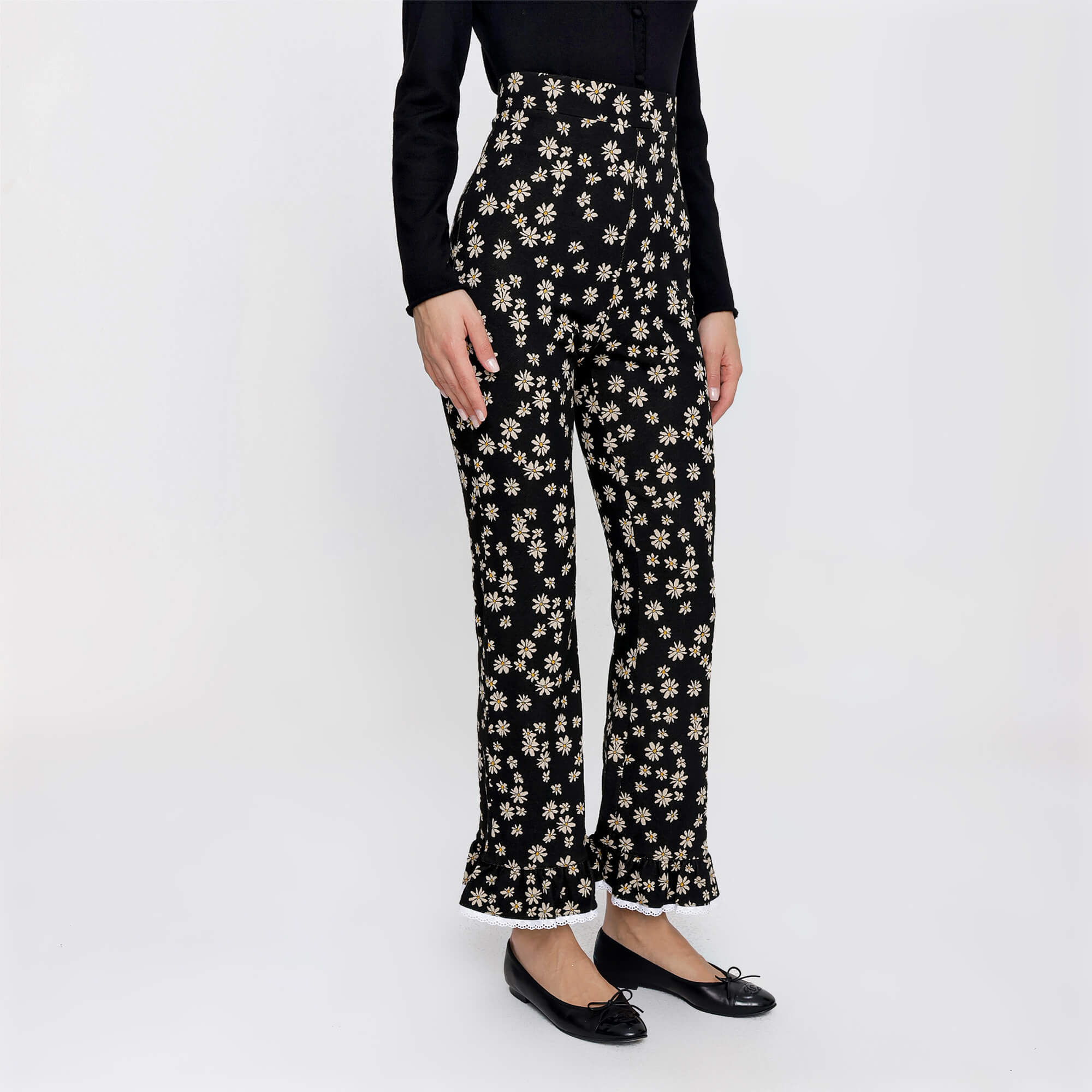 Miu Miu - Black Daisy Print Pants